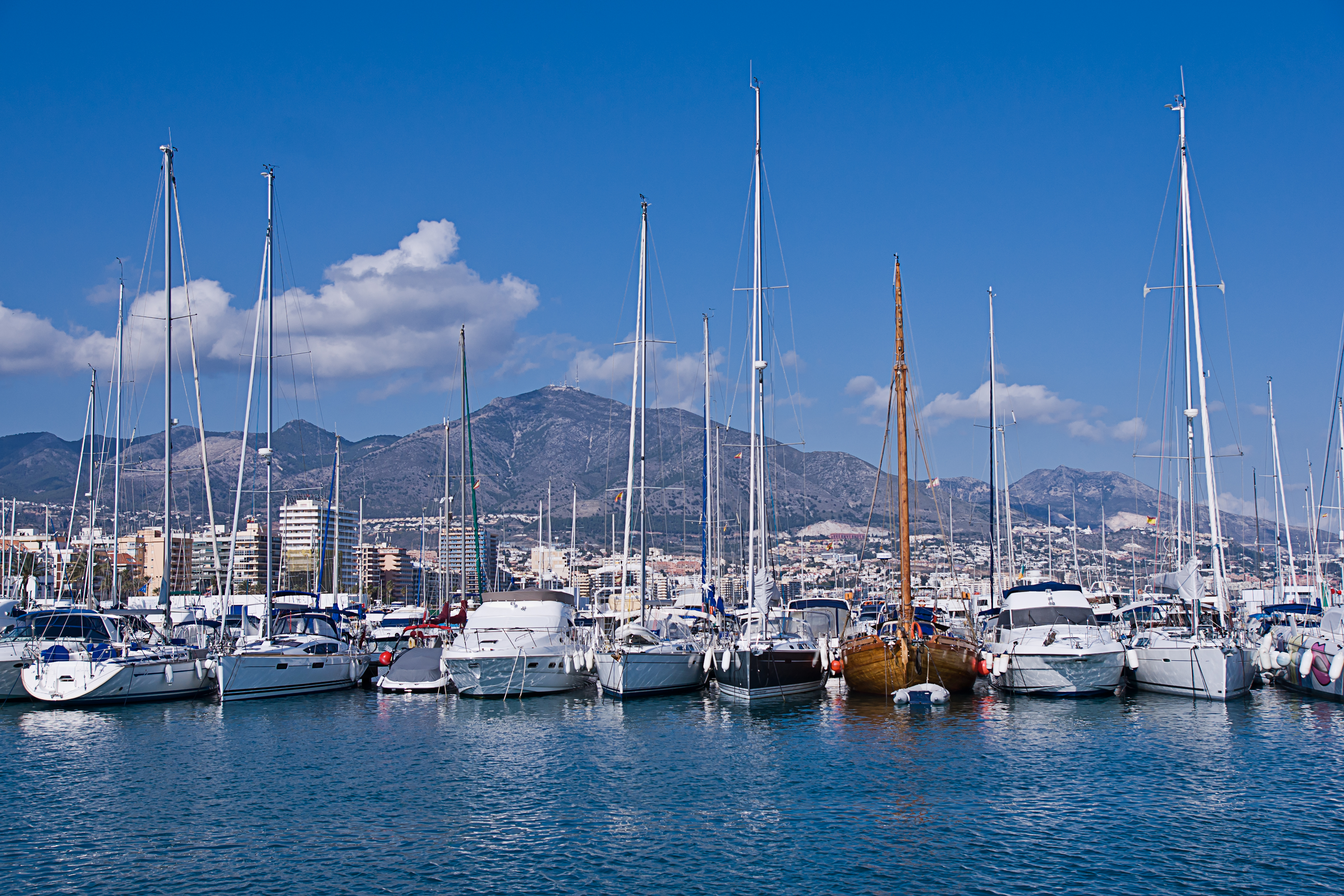Row of boats in Malaga, Andalusia, Spain