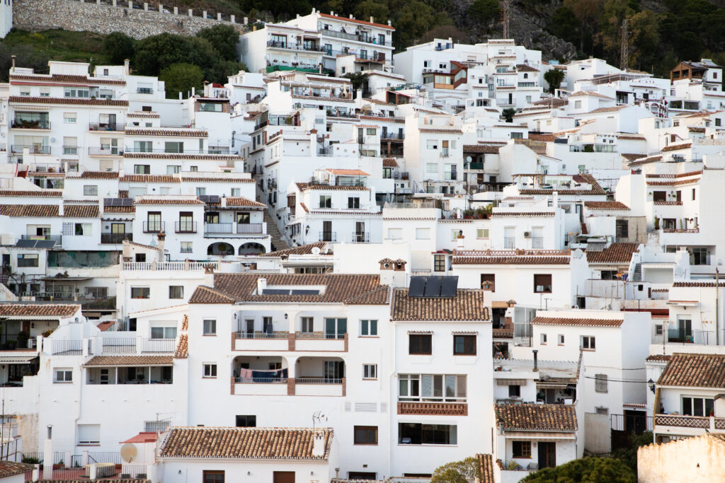 A beautiful scenic photo of the traditional white village of Mijas Pueblo on the Costa del Sol.
