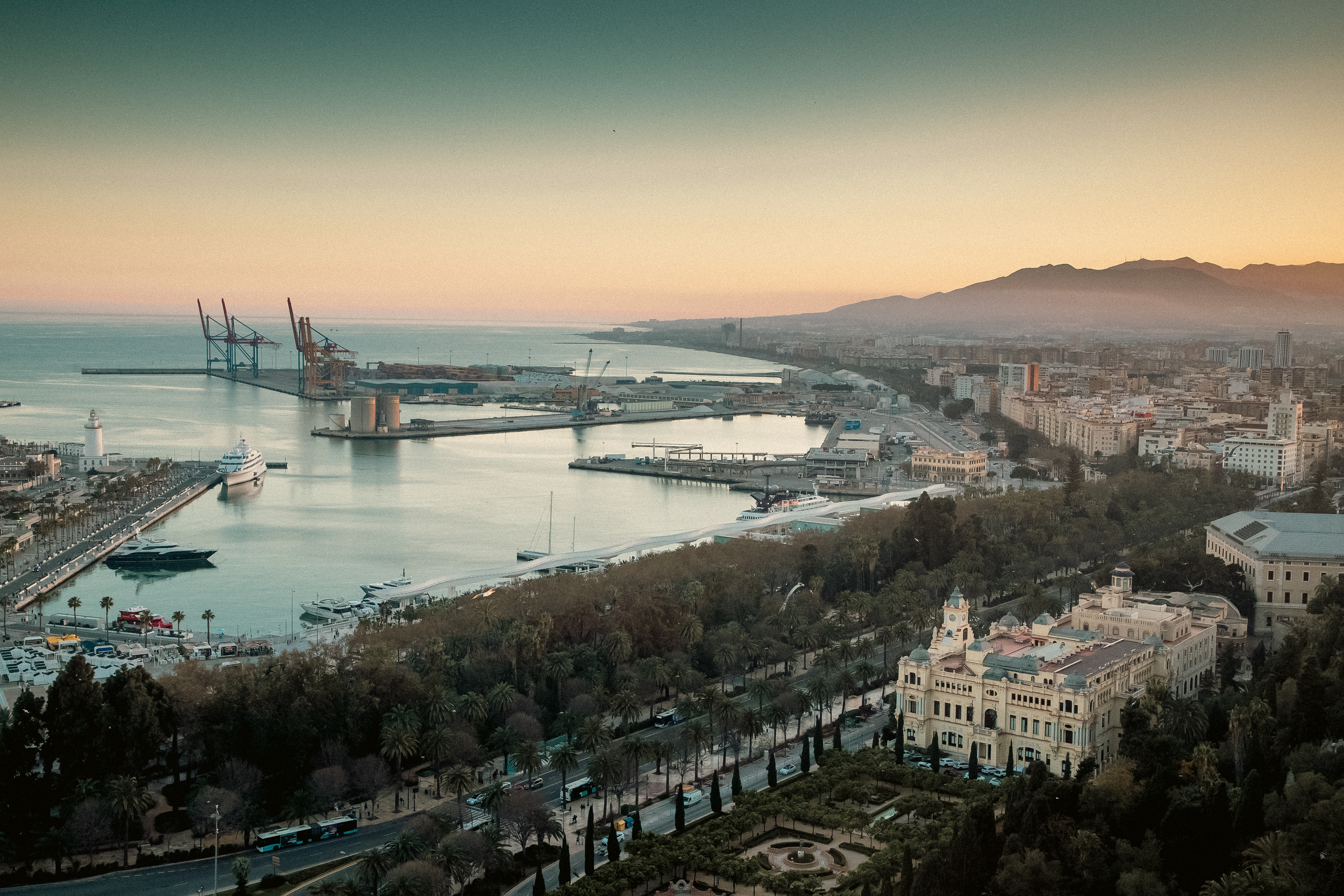 a view of the Málaga coastline at sunset